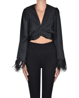 SIMONA CORSELLINI Cropped Shirt With Feathers - Black