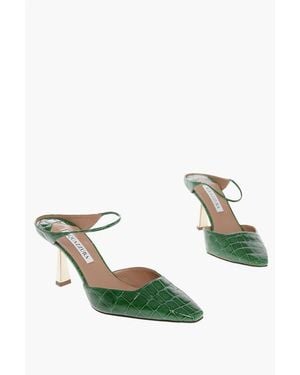 Aquazzura Croco Embossed Iconic Leather Mules 7Cm - Green