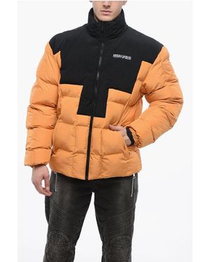 Marcelo Burlon Two Tone Designed Logo Cross Padded Jacket - Black