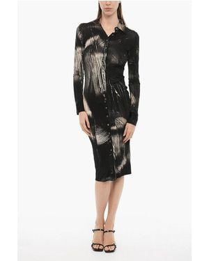 Louisa Ballou Long Sleeved Patterned Shirt Dress - Black