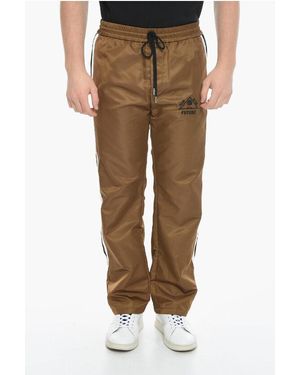 Just Don Nylon Joggers With Contrasting Side Bands - Brown