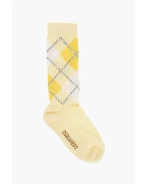 DSquared² Two-Tone Argyle Socks With Jewels - Yellow