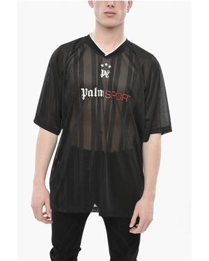 Palm Angels Sport Mesh T-Shirt With Logo Print - Black