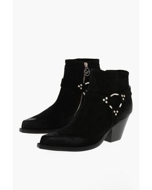 Sonora Boots Suede Western Ankle Boots Jalapeno 7Cm - Black