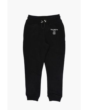 Balmain Brushed Cotton Joggers With Logo Print - Black