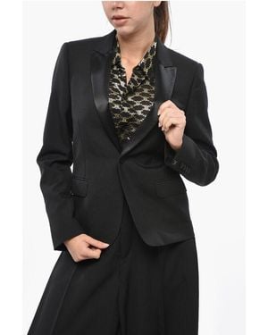 Celine Mohair-Blend Slim-Fit Blazer With Satin Lapel - Black