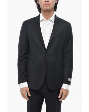 Nino Danieli Stretch Virgin Wool Side Vents Notch Lapel 2-Button Blazer - Black