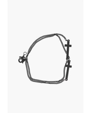 DSquared² Double Chain Jesus Bracelet With Cross-Shaped Charms - White