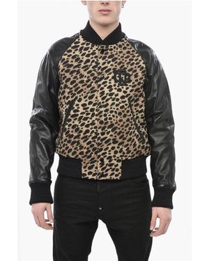 DSquared² Virgin Wool Bomber With Animal-Print And Snap Buttons - Black