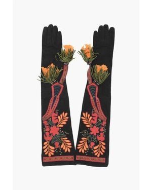 DSquared² Floral-Motif Suede Opera Gloves With Studs - Black