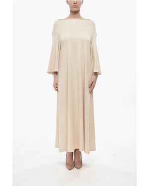 By Malene Birger Organic Cotton Maxi Dress Yalia With Boat Neck And 3/4 Sleev - Natural