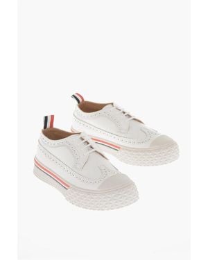 Thom Browne Derby-Like Hammered Leather Trainers With Brogues Details - White