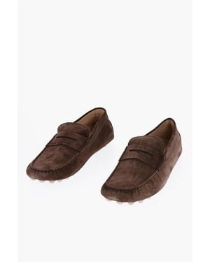 Tod's Suede Rubber-Sole Penny Loafers - Brown