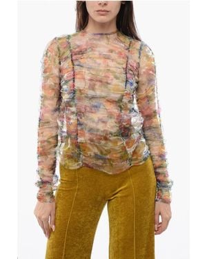Viktor & Rolf Floral Print Sheer Ripple Reflection Long Sleeved Top - Multicolour