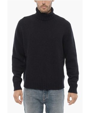 Palm Angels Nylon And Wool Turtleneck Jumper With Embroidery Logo - Blue