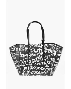 Versace Jeans Couture Printed Faux Leather Tote Bag With Matched Pou Size Unic - Black