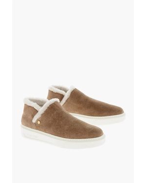 Woolrich Suede Slip On Desert Booties With Shearling Lining - Brown