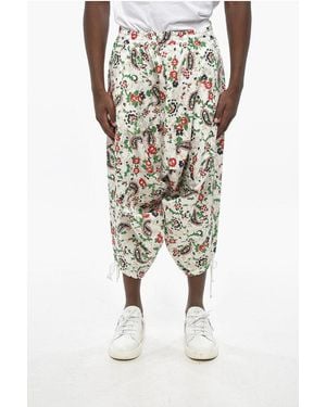 JUNYA WATANABE COMME DES GARCON Floral Patterned Linen Harem Trousers With Elastic Waistban - Multicolour