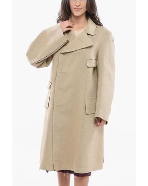 Maison Margiela Double-Breasted Linen Coat With Raw-Cut Details - Natural