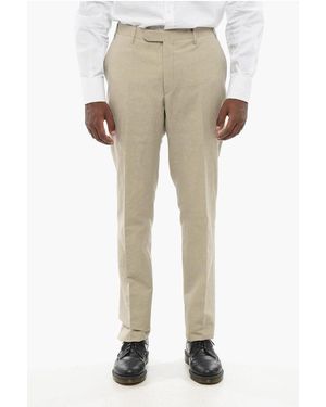 Corneliani Cc Collection Linen Blend Trousers With Scalloped Hem - Natural