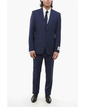 Corneliani Cc Collection Virgin Wool Side Vents Peak Lapel 3 Piece Wais - Blue