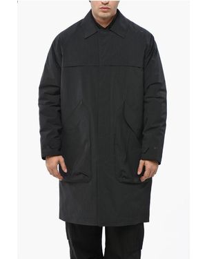 ADHOCONCEPT Checked Rip-Stop Trench With Hidden Button Closure - Black