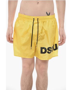 DSquared² Nylon Boxer Swim Trunks With Printed Logo - Yellow