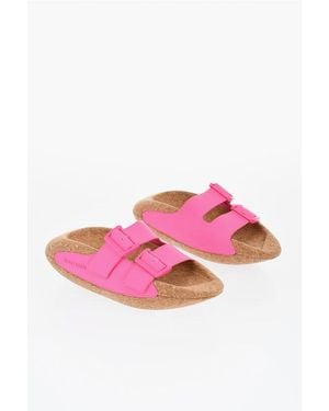 Balmain Leather B-It Sandals With Double Buckle And Cork Chunky Sole - Pink