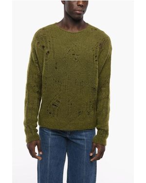 Ramael Crew Neck Distressed Mohair Blend Pullover - Green