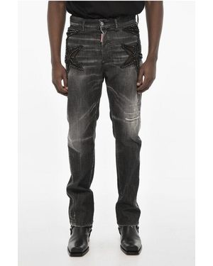 DSquared² Regular Fit Jeans With Jewels - Black