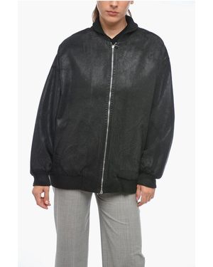 Dont At Me Label Coated Cotton Bomber Jacket With Front Zip - Black