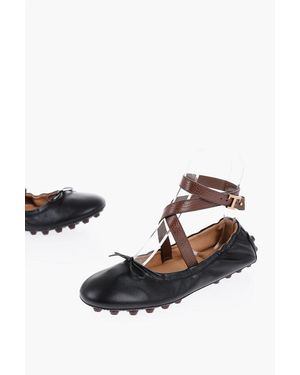 Tod's Leather Lace-Up Ballet Flats With Grommets On The Sole - Multicolour