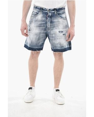 DSquared² Regular-Rise Distressed-Effect Shorts - Blue