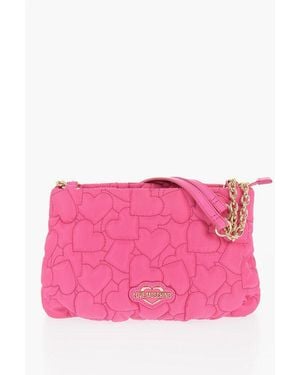 Moschino Love Solid Colour Shoulder Bag With All-Over Hearts - Pink