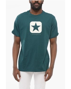 Converse Cotton Crew-Neck T-Shirt With Contrasting And Embossed Logo - Green