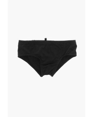 DSquared² Icon Solid Colour Swim Brief With Contrasting Print - Black
