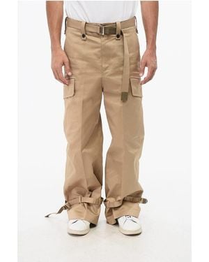 Sacai Solid Colour Cargo Trousers With Belt - Natural