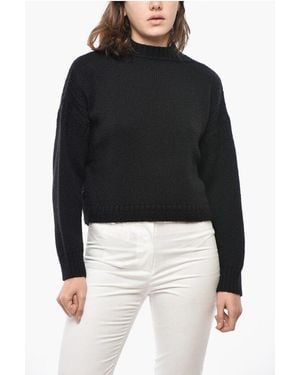 Dior Crew Neck Cropped Fit Wool Blend Jumper - Black