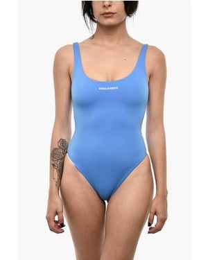 DSquared² Solid Colour One Piece Swimsuit With Logo - Blue