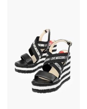 Moschino Love Leather Wedge Sandals With Logo 12Cm - Black