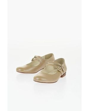 Bonpoint Leather Mary Jane Ballet Flats With Jewels Buckle - Metallic