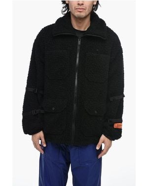 Heron Preston Logoed Polar Fleece Jacket With Buckle Detailing - Black