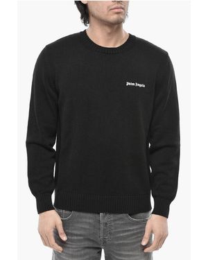 Palm Angels Cotton Crewneck Jumper Classic Logo With Embroidered Logo - Black
