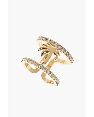 Palm Angels Tone Brass Ring With Rhinestones - Metallic