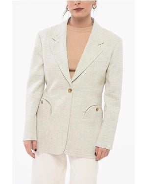 BLAZE Linen Blend Blazer With Welt Pockets - White
