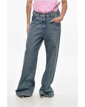 The Attico Wide Leg Jeans With Logo Button 32Cm - Blue