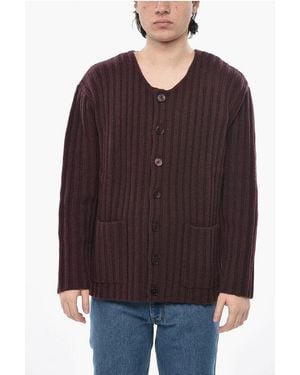 Givenchy Ribbed Cashmere Cardigan With Patch Pockets - Purple