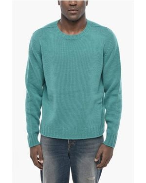 Palm Angels Wool-Blend Crewneck Jumper Curved Logo - Green