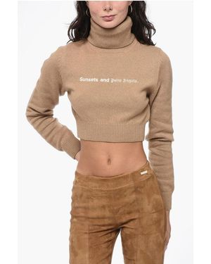 Palm Angels Embroidered Cropped Sunset Turtle Neck Jumper - Brown
