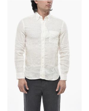 Beams Plus Linen Shirt With Button-Down Collar And Chest Pocket - White